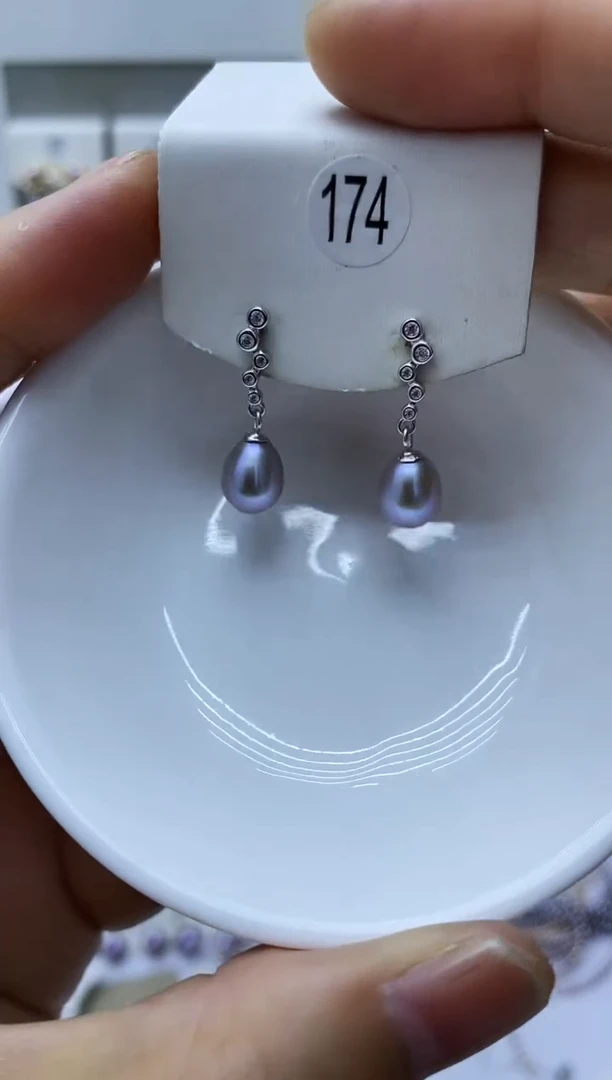 银S925镶嵌淡水珍珠耳饰174