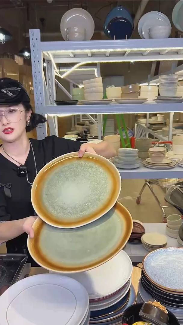 瓷109（十寸盘）外贸尾货高温釉下彩陶瓷餐具默认微瑕