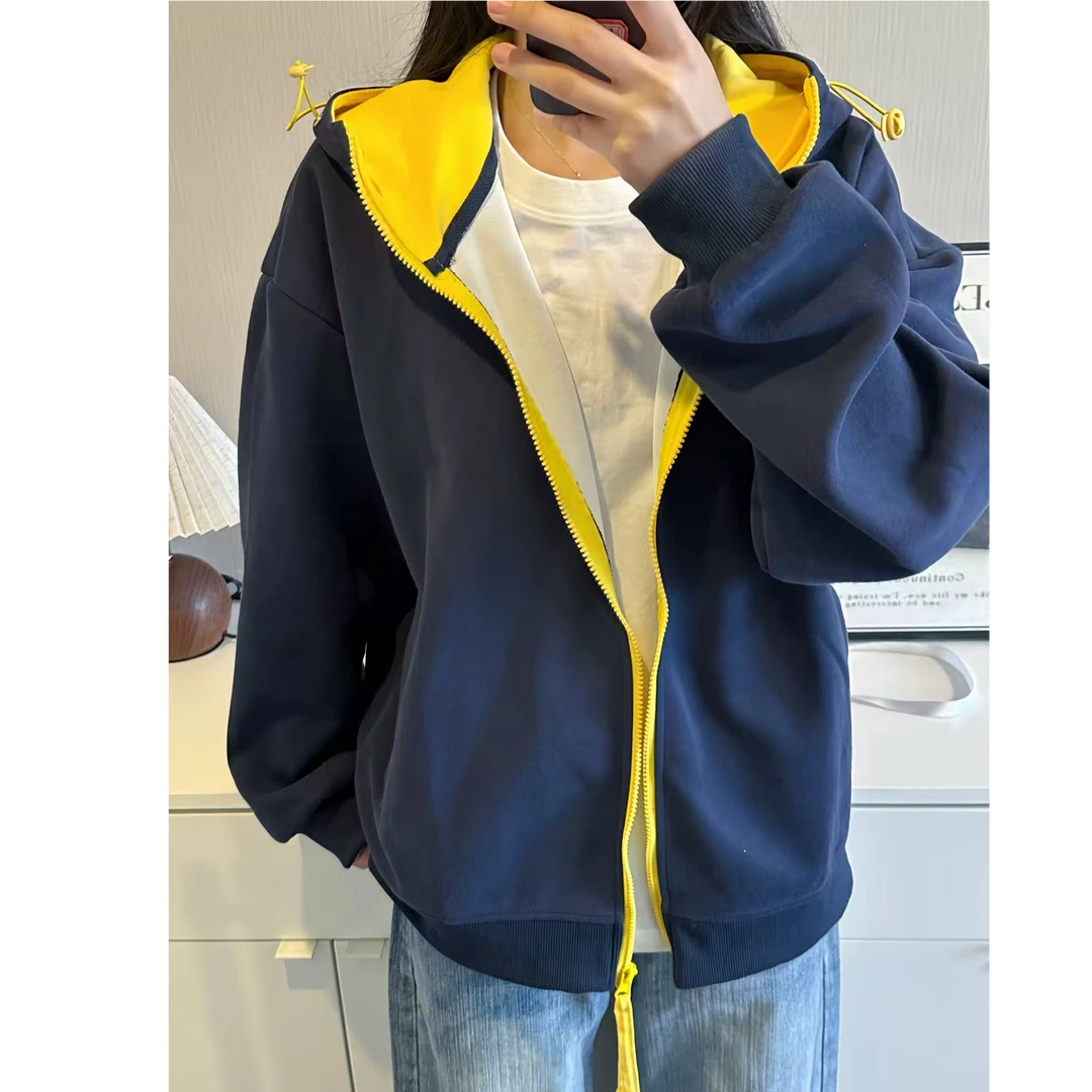 cleanfit美式小众设计拼接撞色卫衣外套男款秋季连帽开衫宽松