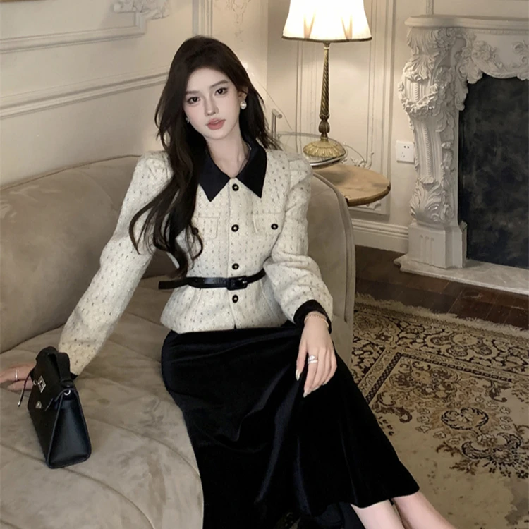 气质复古韩系初冬穿搭小香风套装裙千金名媛高端小洋装1662