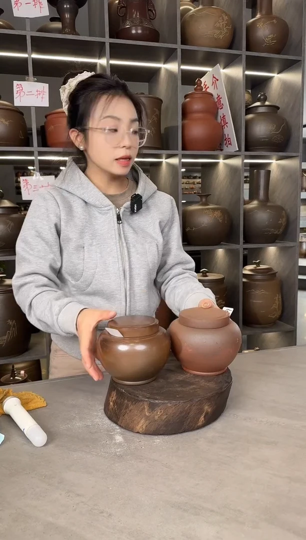 【闪购商品】罐本陶手作泥兴陶手工柴烧半斤装1对（瑕疵