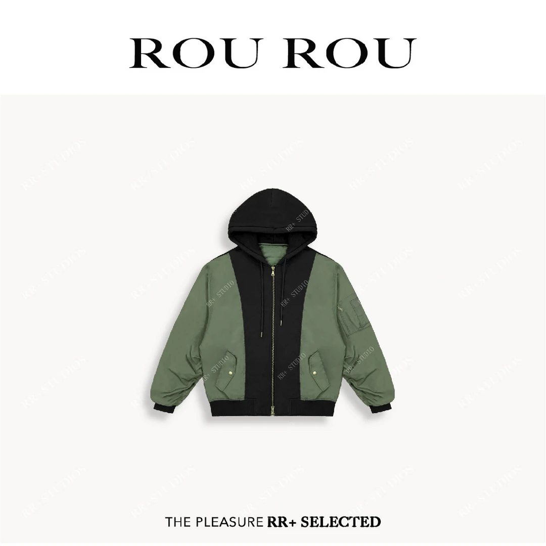 18820设计感拼接撞色拉链连帽夹克棉服女小众宽松百搭外套