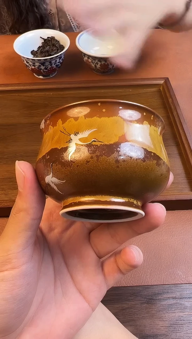 问青坊纯手工手绘窑变仙鹤炉式杯