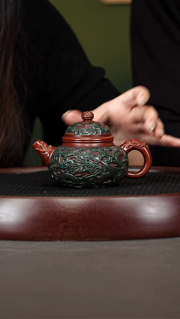 茶壶紫砂11PHJ浮雕容天 大红袍200cc