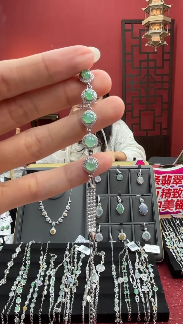 银S925镶嵌手链翡翠！003728R