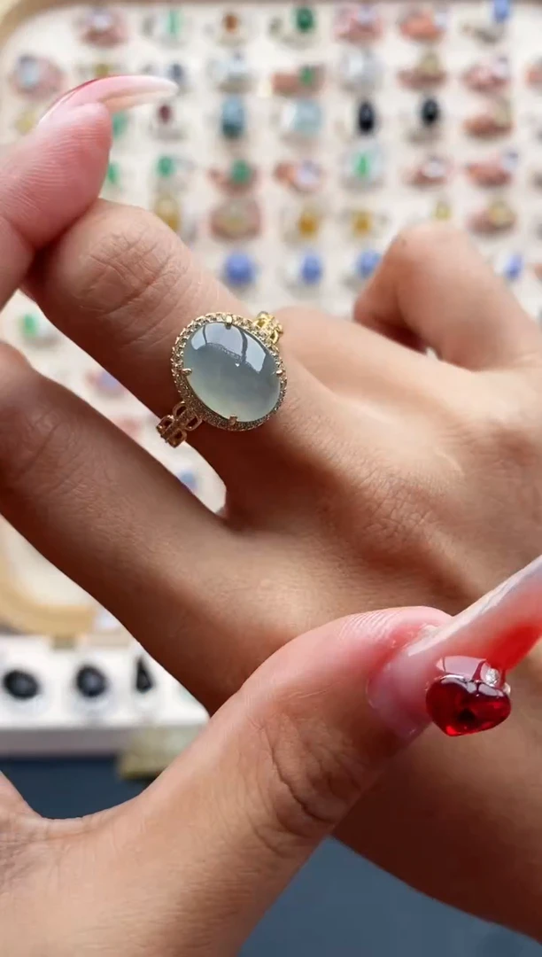 【闪购商品】翡翠戒指银S925镶嵌缅甸天然A货翡翠222   2-8