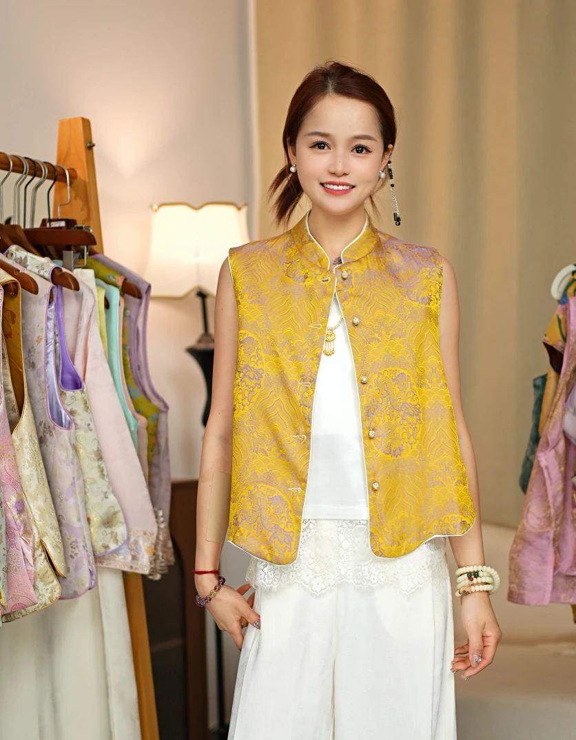 CHUNTIAN/椿锦【初棠】新中式宋锦提花双面双穿马甲