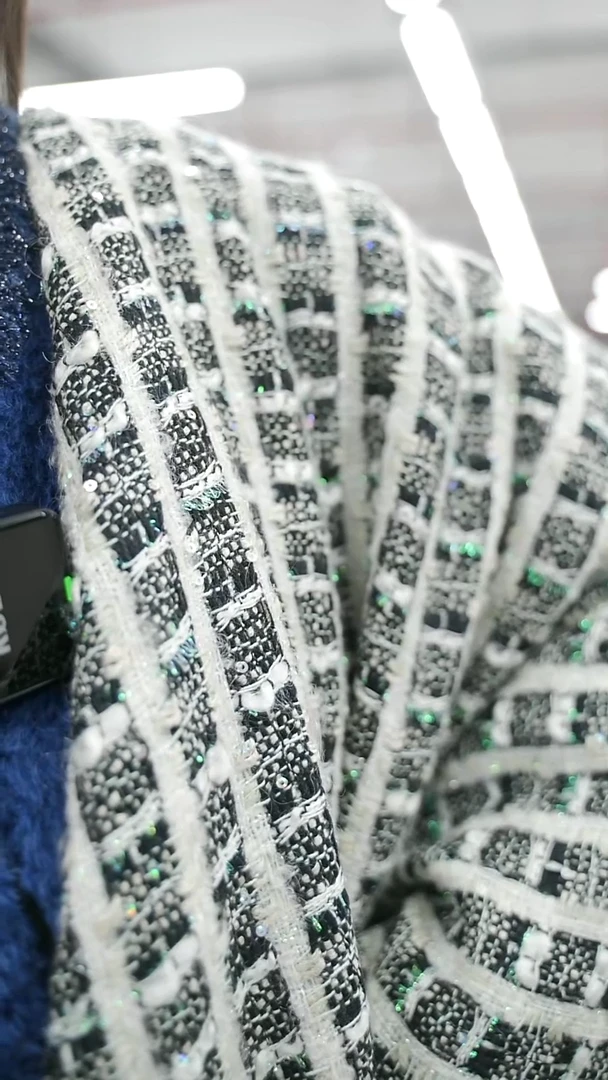 羊毛2.7米法国 JT 黑白格纹羊毛交织秀场绝版小香风布料宽150CM