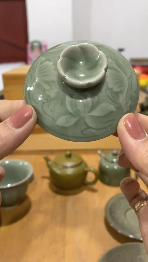 耀州窑微瑕飞*玉兰盖碗【盖子】