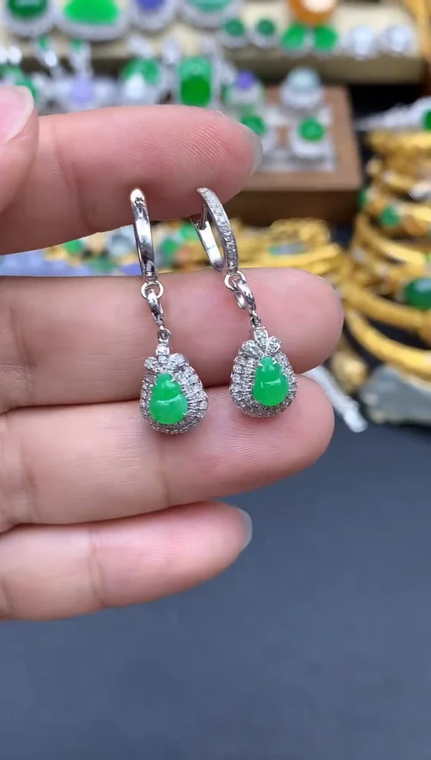 翡翠18K金镶嵌耳饰430-春日珠宝