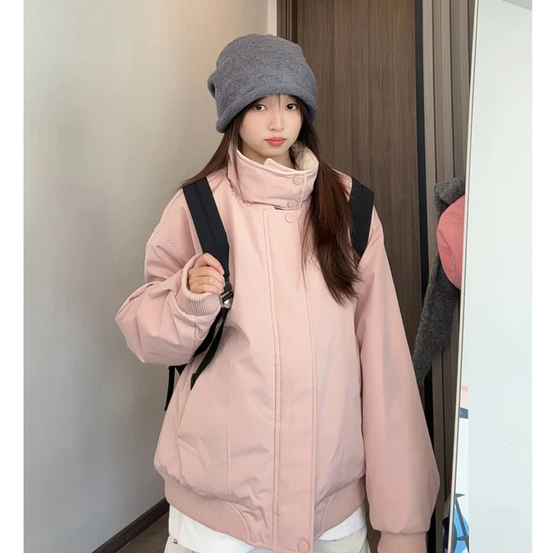 羊羔毛翻领保暖常规款宽松型棉服棉衣百搭宽松加绒ins韩版男女