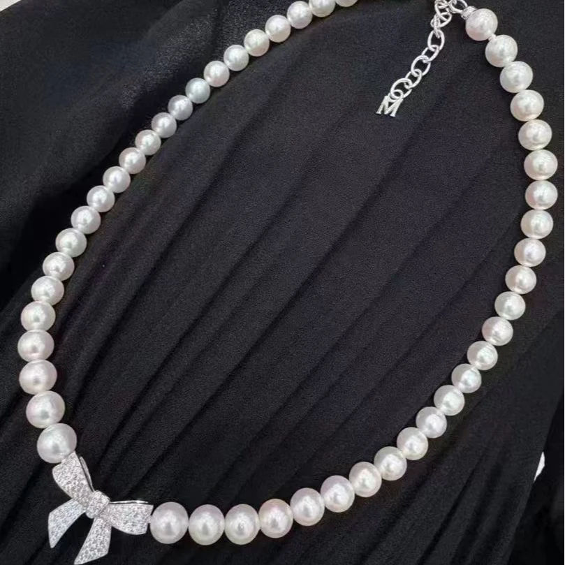 【珠纪儿】淡水珍珠4-5mm M家同款蝴蝶结项链S925银