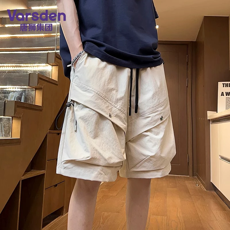 唐狮集团Varsden日系原宿风大口袋工装裤男夏季抽绳宽松休闲短裤