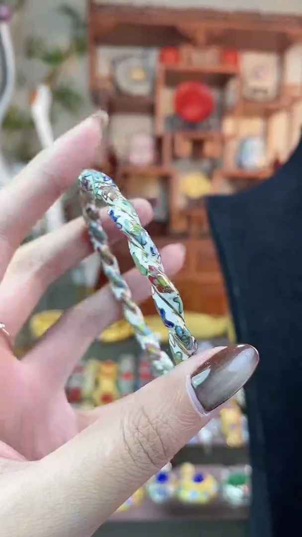 非遗手工景泰蓝镯子麻花白色60-65
