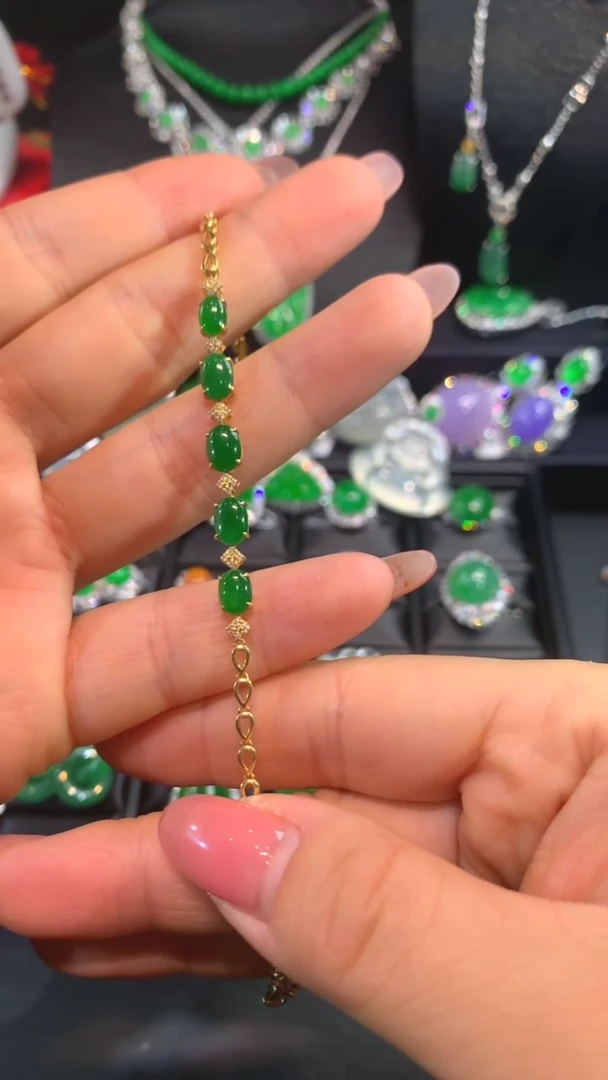 【闪购商品】翡翠手链18K金镶嵌手链