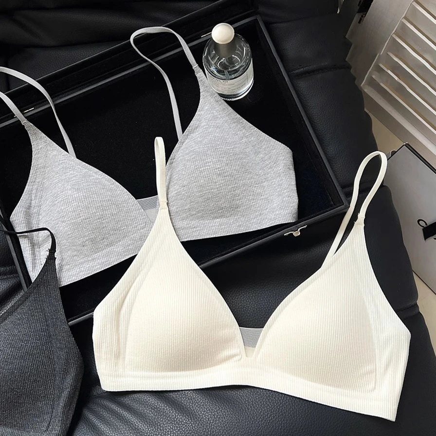 巨薄显瘦纸片人~深V性感小胸内衣女无钢圈三角杯无痕螺纹美背文胸