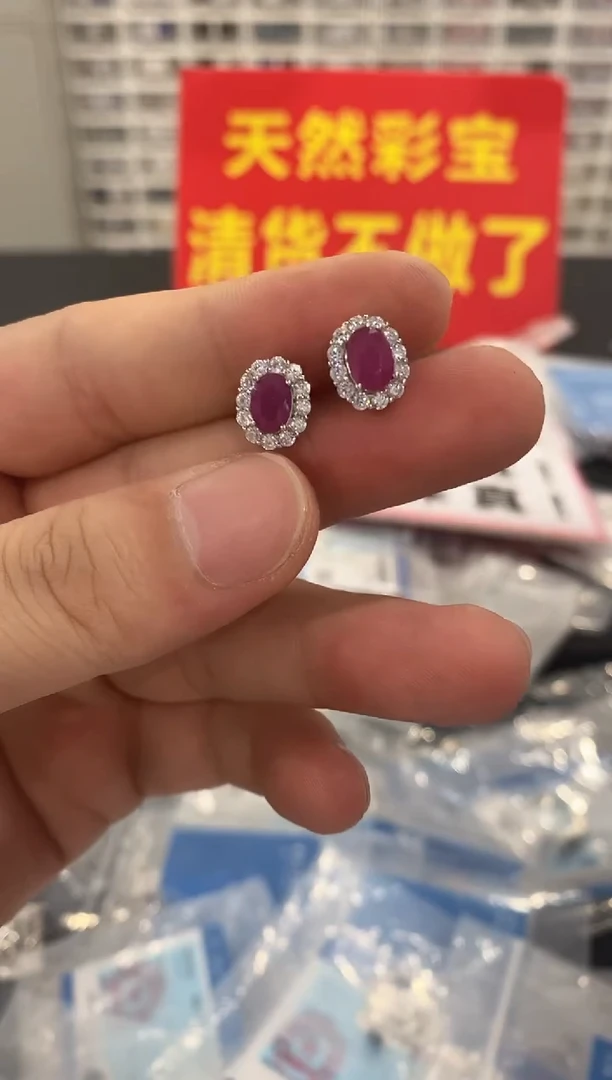 耳饰银S925镶嵌红宝石1