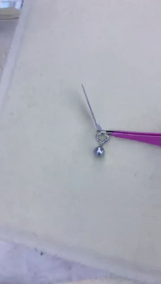 银S925镶嵌饰品海水珍珠真多麻色四叶草吊坠