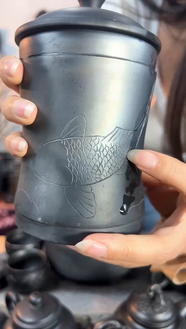 泥塑神农黑陶瑕疵老板杯