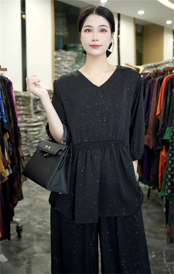 春款上新【满天星】时尚洋气气质宽松上衣裤子显瘦大码套装-0680#