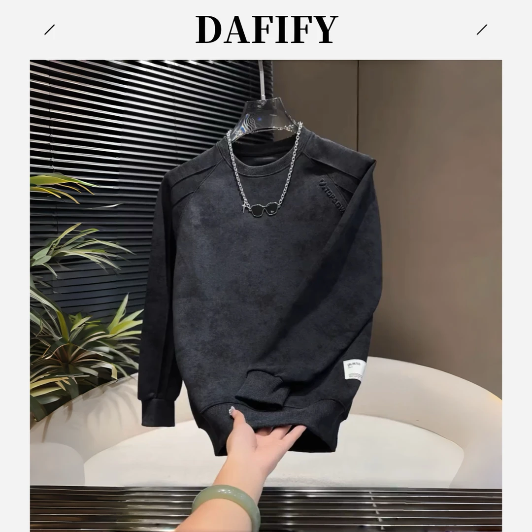 DAFIFY字母宽松型秋冬厚款扎染修身男士冬季男男灰色卫衣连帽
