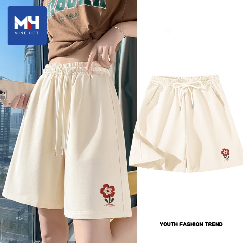 唐狮集团MH短裤女款夏天潮流奶白色洋气设计感慵懒风高腰五分裤女