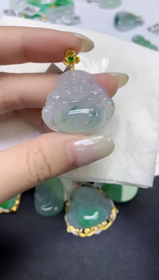 颈饰18K金镶嵌翡翠天然缅甸翡翠A货百元以上9元证书费自理