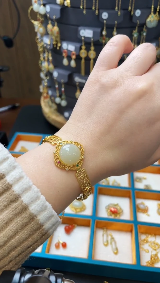 【闪购商品】和田玉手串银S925镀金镶嵌手串