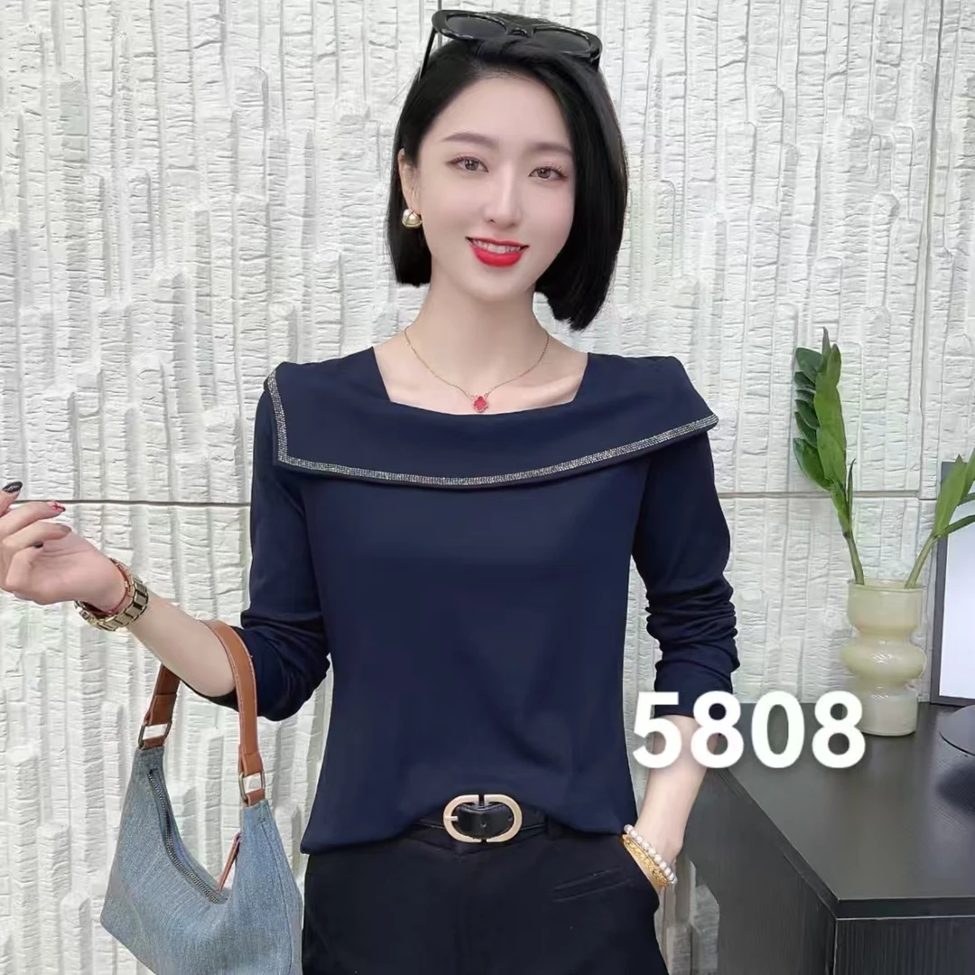 【韩紫朵 】2025新品法式洋气方领长袖上衣85082