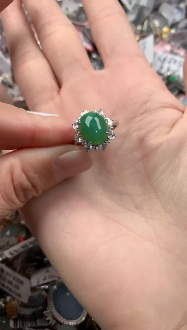 银S925镶嵌戒指翡翠10   1