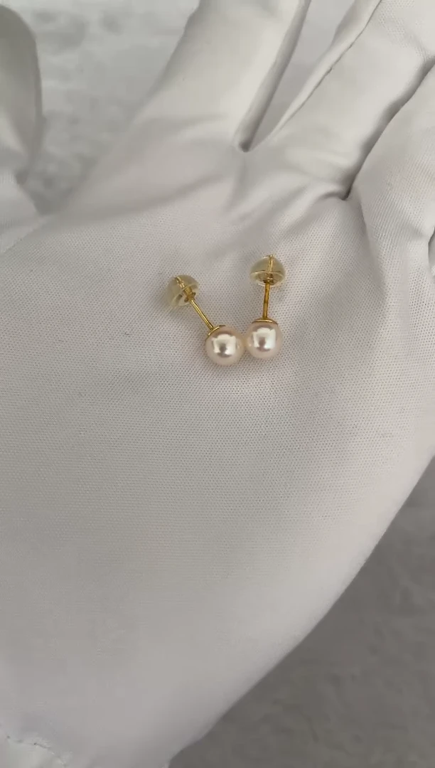 银S925镶嵌海水珍珠耳钉AK羽皇金素钉6-6.5mm