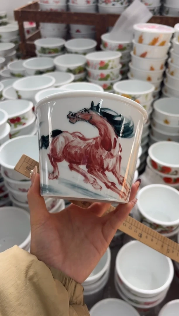 瓷片景德镇高温陶瓷食品级手绘釉中彩-泡面桶