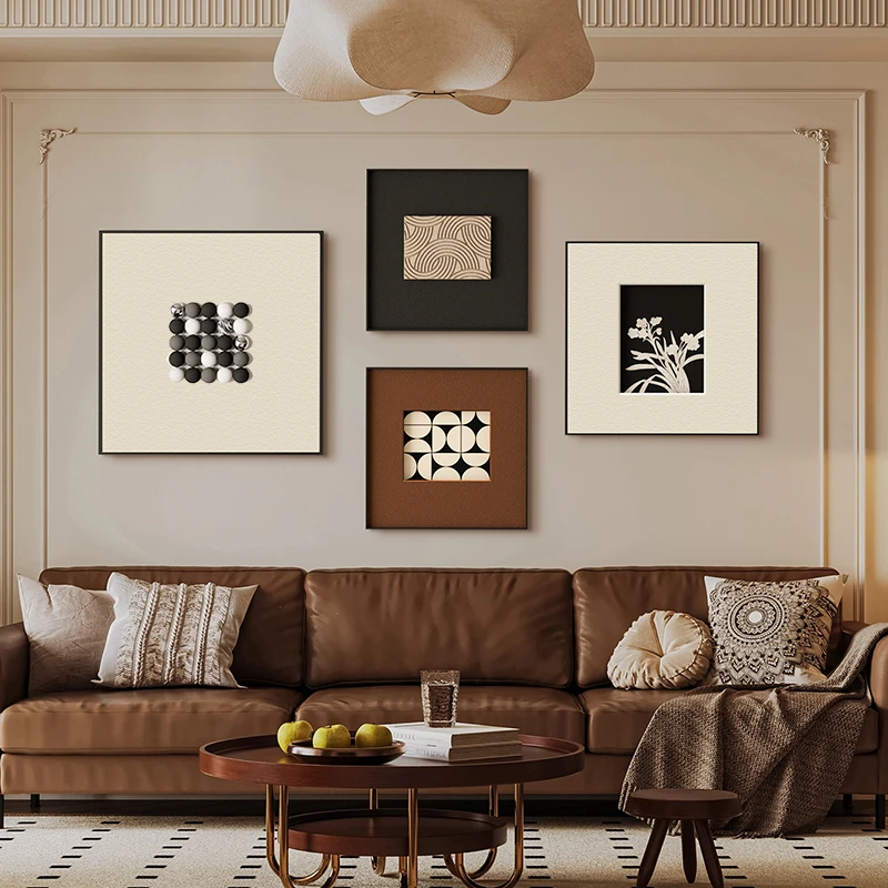 法式复古立体小球砂岩装饰画2025新款沙发背景墙客厅组合艺术挂画