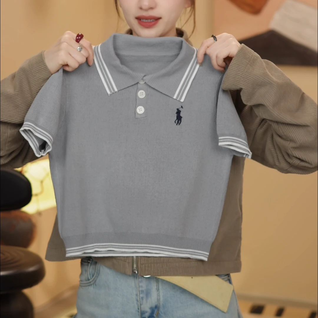 2025年新款夏季学院风冰丝休闲时尚百搭POIO衫韩版纯色短袖WL310