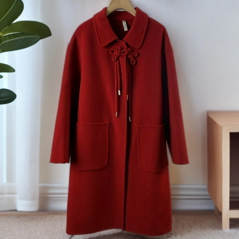 【W665红色黑色中国结盘扣】时尚百搭新款休闲时尚百搭洋气羊毛外套