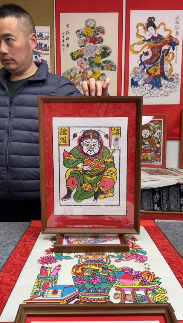 绿袍持剑红眼钟馗A3框手工制作精品
