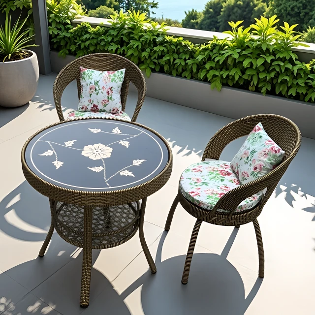 加大转椅大圆桌方桌餐桌藤椅三件套组合室外桌椅靠背椅旋转椅藤编