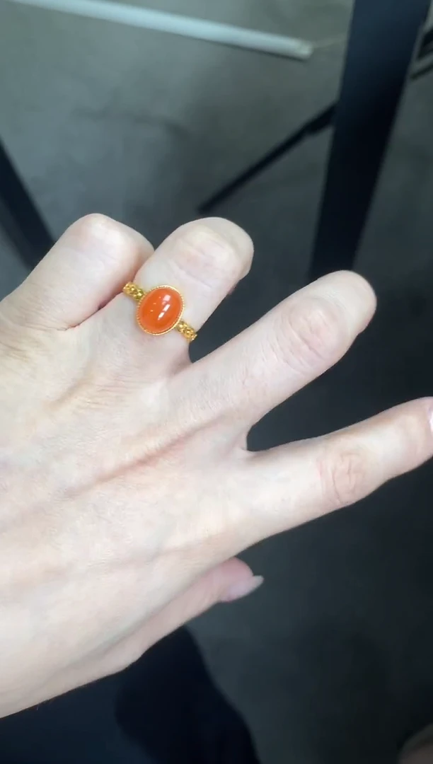 南红玛瑙银S925镶嵌戒指戒指f132