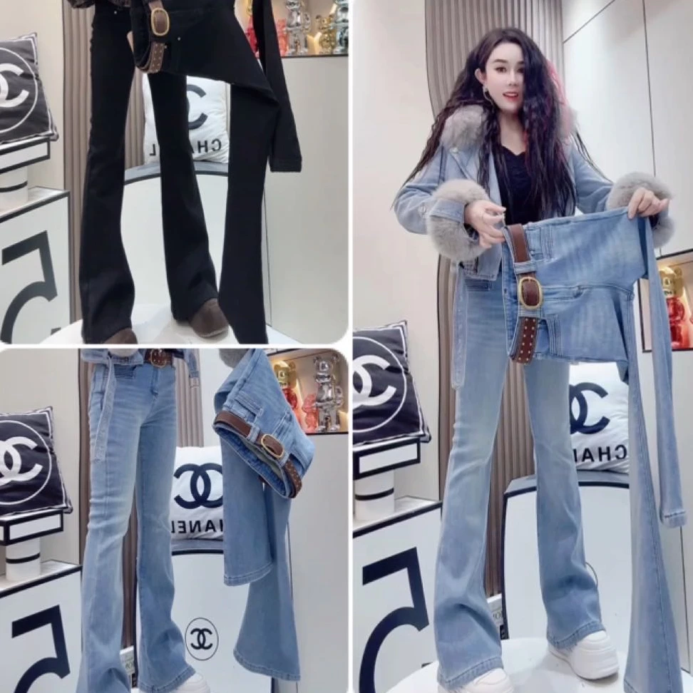 加绒喇叭裤高腰修身 67583显瘦显腿长百搭气质款牛仔喇叭裤