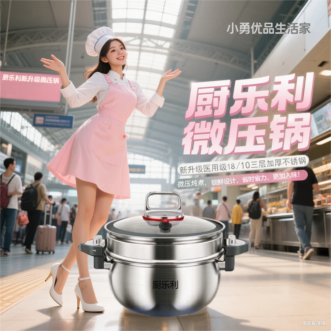 【展会加厚款】厨乐利高颜值多功能不锈钢微压炖煮锅汤锅7升大容量