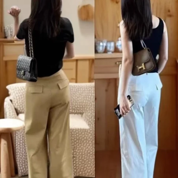 高腰直筒阔腿休闲裤女显瘦梨形身材九分裤