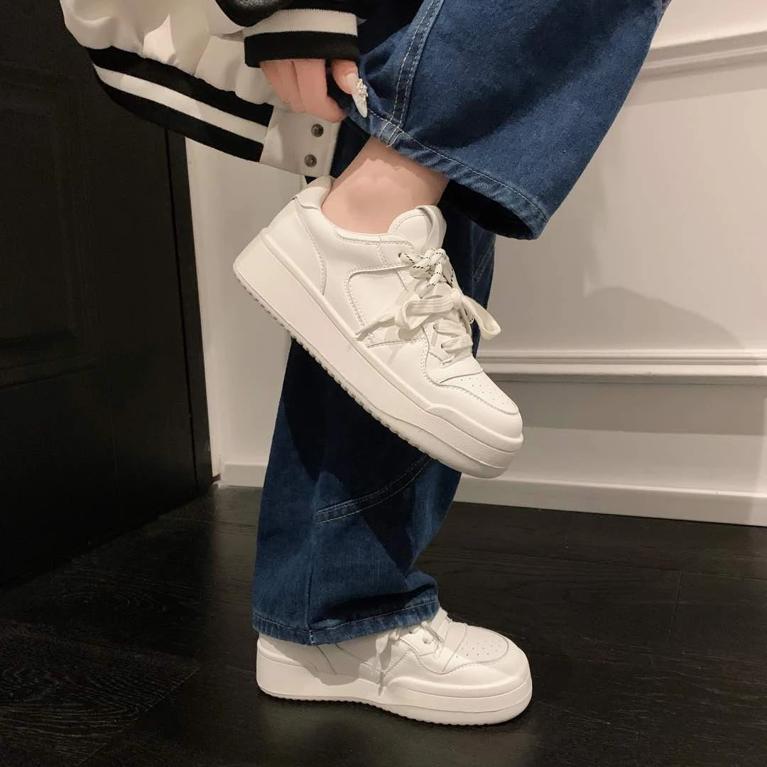 「原厂」复古小白鞋四季韩版百搭厚底空军板鞋女（4CM）