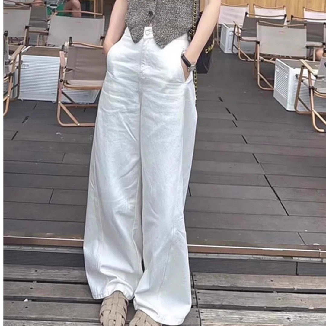 Bonrgo韩系简约显瘦女2025年秋季新款百搭高腰显瘦通勤白色阔腿裤