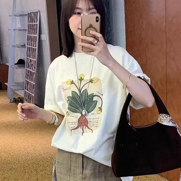夏季2025超火减龄上衣美式炸街潮流图案印花白色短袖气质休闲T恤