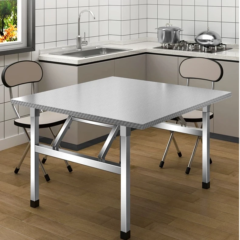 双11不锈钢直角折叠桌餐桌家用宿舍出租房吃饭桌写字桌摆摊便携桌