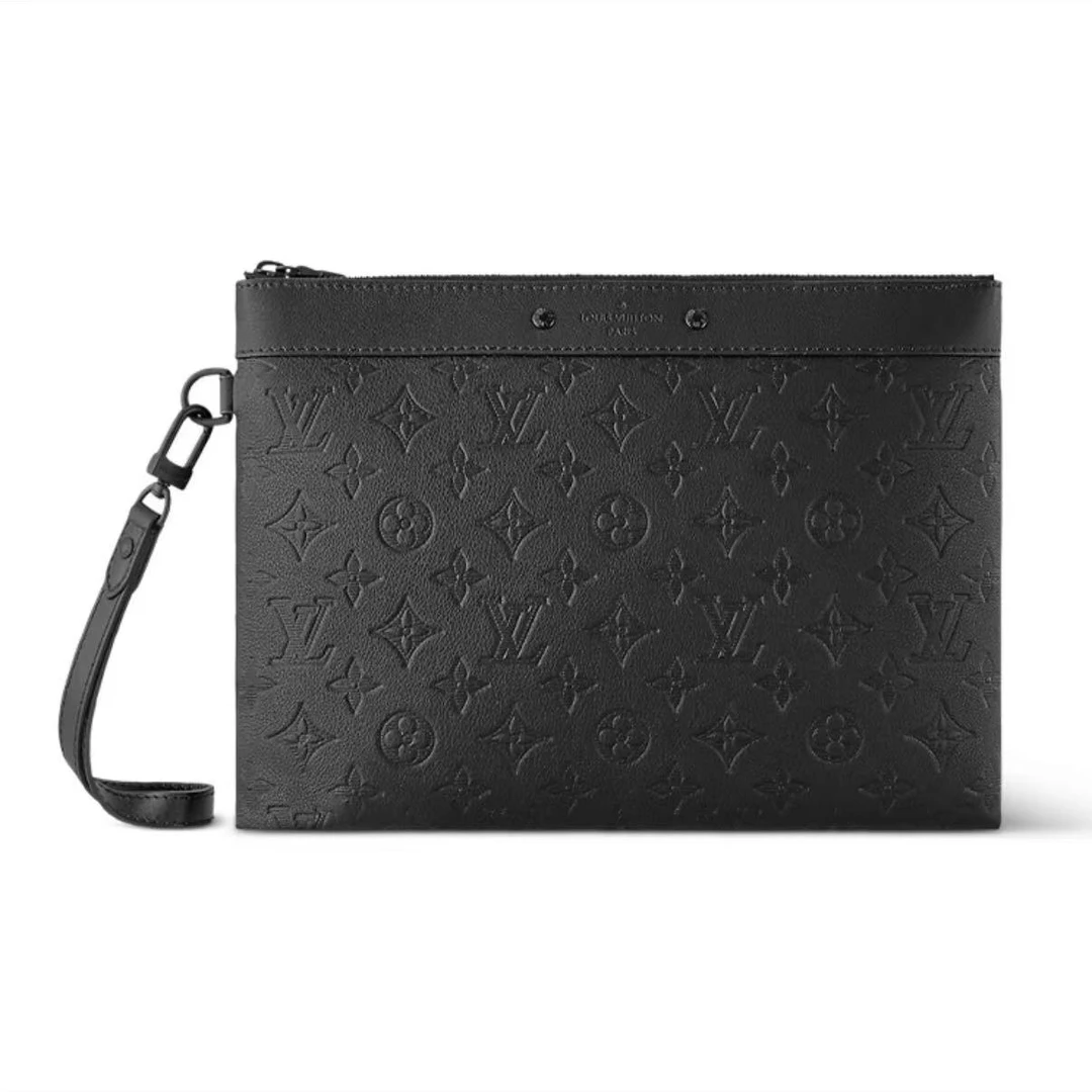 99新 LouisVuitton/路易威登 PochetteTogo黑老花压纹手拿包 芯片