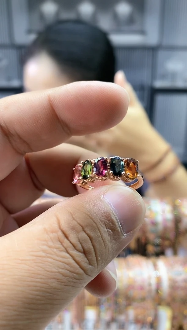 银S925镶嵌戒指碧玺45335243543543