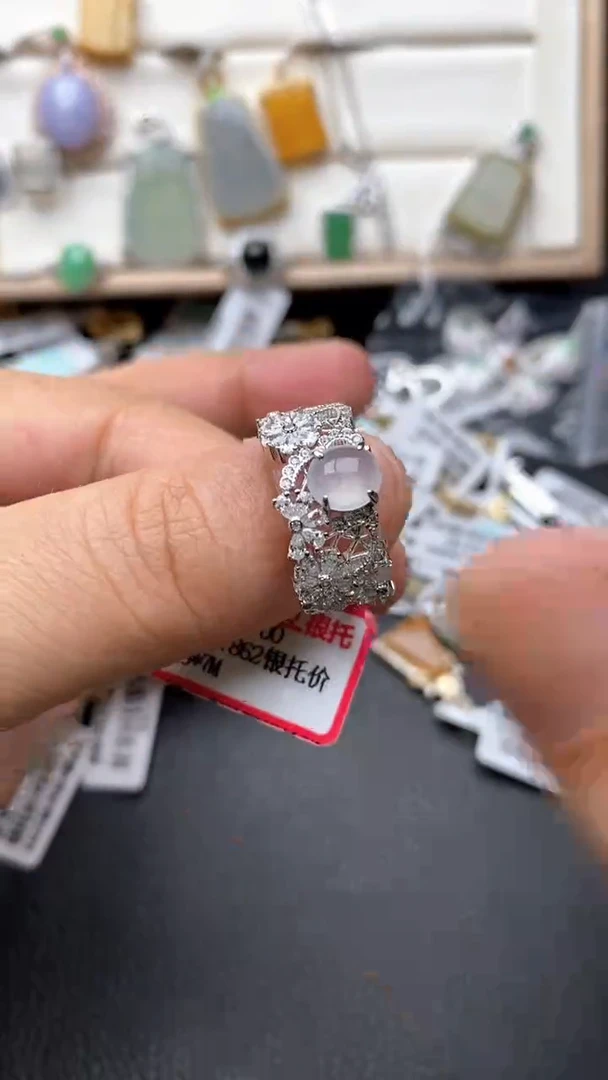 银S925镶嵌戒指翡翠1