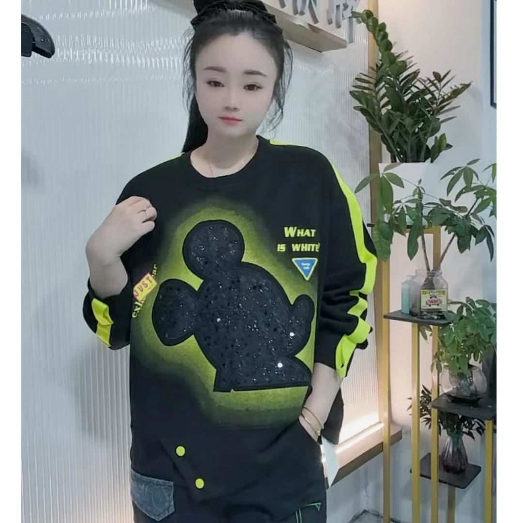 【婉婷服饰】9255圆领卫衣春秋款女士潮牌时尚百搭休闲宽松遮肉显瘦