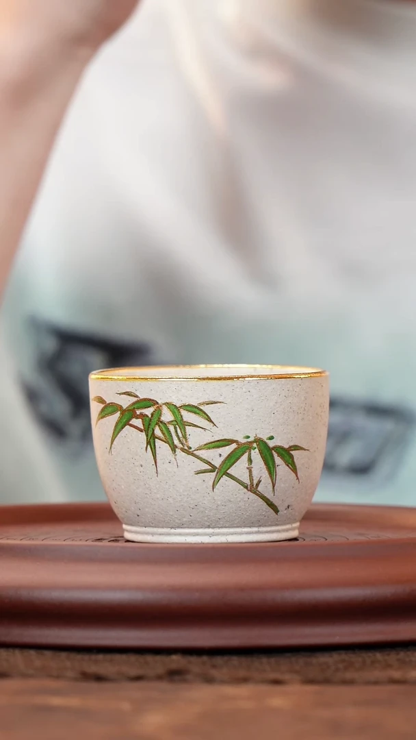 茶杯紫砂宽堂紫砂--竹子白玉段1